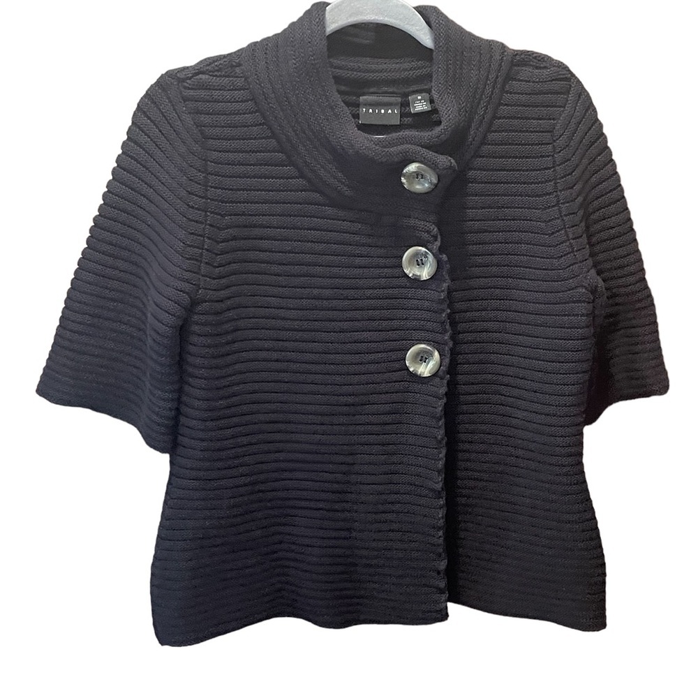 Tribal woman’s black cropped sweater jacket, size medium